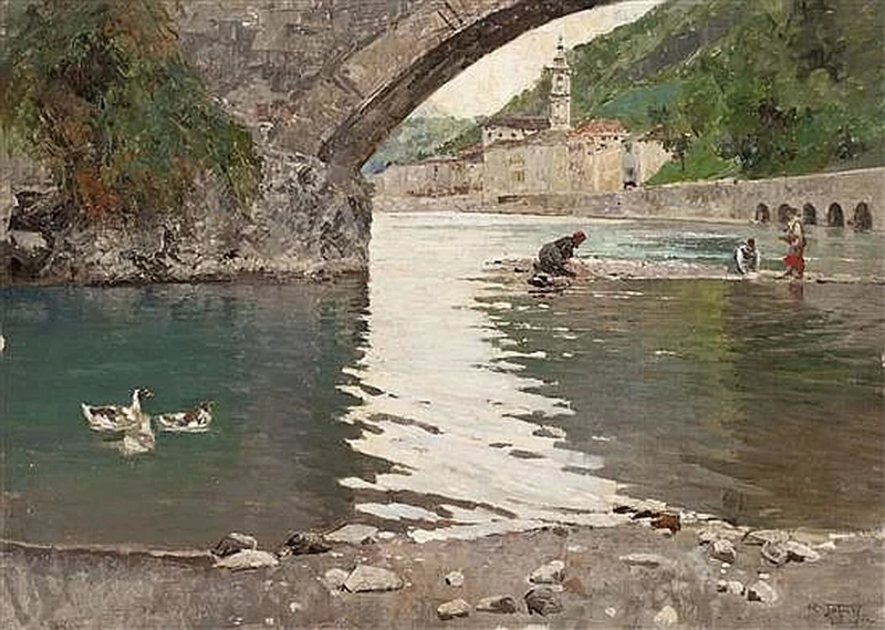 Lavandaie sotto un ponte